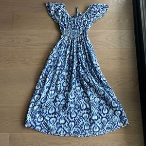 Banjanan Blue and White 100% Organic Cotton Maxi Dress, Size S